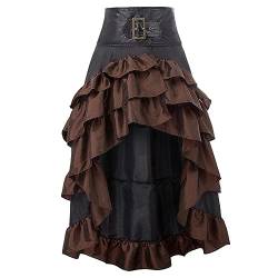 Damen Gothic Steampunk Rock Renaissance Style Hoch-Tief Gürtel Rock Viktorianischer Rock Cosplay Kostüm Halloween Hexen Rock Mittelalterlicher Vintage-Rock (3XL, Braun, XXXL) von Lerrita