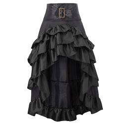 Damen Gothic Steampunk Rock Renaissance Style Hoch-Tief Gürtel Rock Viktorianischer Rock Cosplay Kostüm Halloween Hexen Rock Mittelalterlicher Vintage-Rock (L, Schwarz, L) von Lerrita