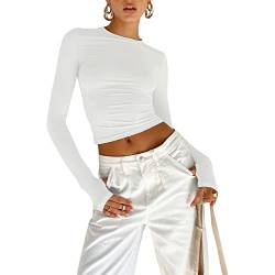 Damen Langarmshirt Stretch Basic Shirt Y2K Tunika T-Shirt Crop Top Langarm Rundhalsausschnitt Slim Fit Hemd Casual Oberteile Einfarbig Basic Tee Top Athletisches Top Teenager Streetwear von Lerrita