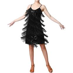 Damen Pailletten Fransenkleid Samba Tango Latein Kleid Mit Quaste 1920er Party Club Tanz Kleid Ärmellos Spaghettiträger Rückenfreies Glitzer Quaste Party Minikleid Tanzkostüm Abend Cocktailkleid von Lerrita