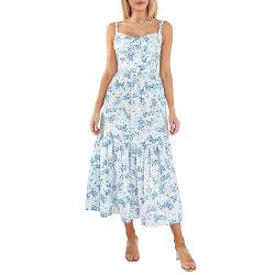 Damen Sommer Blumenkleid Korsett Blumen Korsett Wickelkleid Ärmellos Spaghettiträger Slim Fit Button Down A-Linie Blumenkleid Urlaub Strand Hochzeit Kleid Boho Ethnic Rüschenkleid Ausgehen Kleid von Lerrita