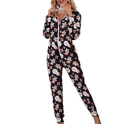 Damen Weihnachten Jumpsuit Weihnachten Schlafoveralls Kuscheliges Weihnachten Einteiler Pyjamas Langarm Slim Fit Strampler Weihnachten Hausanzug Schlafanzug Freizeitanzug Nachtwäsche Mit Kapuze von Lerrita