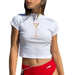 Damen Y2K Crop Top Kurzarm Obst Muster Slim Fit Oberteile Elastisch E-Girls Cropped Tee Tops Cute Grafik Baby Tee Basic Shirt Harajuku Crop Top 90S Kawaii Streetwear Vintage Aesthetic Outfit von Lerrita