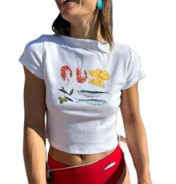 Damen Y2K Crop Top Kurzarm Obst Muster Slim Fit Oberteile Elastisch E-Girls Cropped Tee Tops Cute Grafik Baby Tee Basic Shirt Harajuku Crop Top 90S Kawaii Streetwear Vintage Aesthetic Outfit von Lerrita