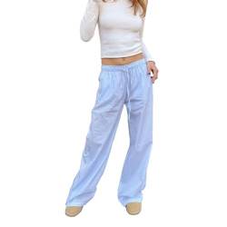 Damen Y2K Gestreifte Leinenhosen Lockere Freizeithose Karierte Palazzohose Mit Elastischer Taillen Lässig Weites Bein Pyjamashosen Lounge-Pants Bequeme Kordelzug Hosen Casual Schlafhose Streetwear von Lerrita