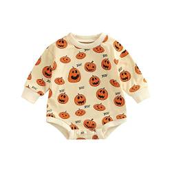 Lerrita Baby Halloween Sweatshirt Lamgarm Kürbis/Geist Muster Sweatshirt Strampler Baby Jungen Mädchen Halloween Overalls Einteiler Tops Halloween Outfits Halloween Kürbis/Geist Strampler Pullover von Lerrita