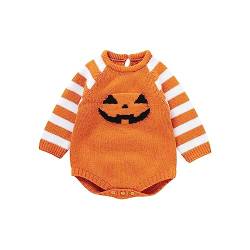 Lerrita Baby Halloween Sweatshirt Lamgarm Kürbis/Geist Muster Sweatshirt Strampler Baby Jungen Mädchen Halloween Overalls Einteiler Tops Halloween Outfits Halloween Kürbis/Geist Strampler Pullover von Lerrita