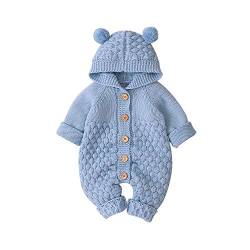 Lerrita Baby Strick Strampler Gestrickte Overall Süße Ohren Kapuzen Jumpsuit Langarm Einfarbiger Knopf Overall Warme Herbst Winter Outfits Einteiler Bodysuit 0-24 Monate von Lerrita