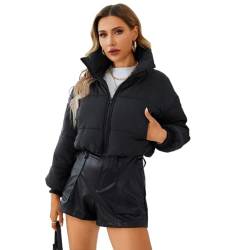 Lerrita Damen Daunenjacke Kurze Winterjacke Damen Cropped Fit Pufferjacke mit breitem Stehkragen Wattierte Jacke Winter Stehkragen Warm Steppjacke Damen Stehkragen Outdoor Kurze Jacke von Lerrita