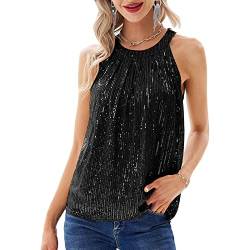 Lerrita Damen Pailletten Tops Sparkle Tank Camisole Top Glitzer Oberteile Sparkle Party Weste Ärmellos Tunika Weste Party Club Disco Sequin Tank Top Mode Sommer Top Elegant Wickelbluse von Lerrita