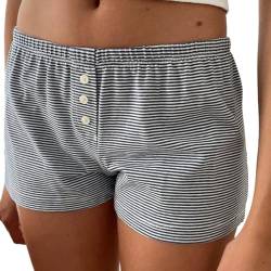 Lerrita Damen Pyjama-Shorts Gestreifte Einfarbige Kurze Hosen Blumen/Herz/Streifen Hohe Taille Kordelzug Kurze Hosen Herzmuster Schlafshorts Freizeit Hose Laufhose Kurz Sporthose Trainingshose von Lerrita