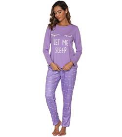 Les-Theresa Damen Pyjama Set mit Langen Ärmeln, Damen Pyjama Sets Baumwolle Damen Pjs Nachtwäsche Set Comfy Damen Nachtwäsche Nachtwäsche Loungewear Casual Damen Pyjamas (L, Lila Wimper) von Les-Theresa