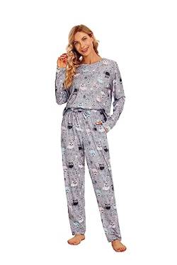 Les-Theresa Schlafanzug Damen Baumwolle Pyjama Set, Lang Zweiteiliger Nachtwäsche Raglanärmel Sleepwear und Lange Pyjamahose, Herbst Winter Hausanzug Freizeitanzug von Les-Theresa