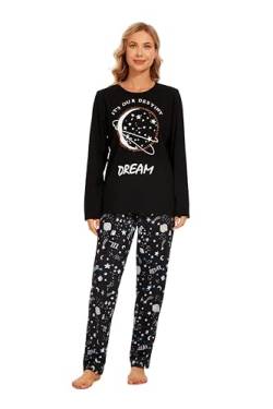 Les-Theresa Schlafanzug Damen Baumwolle Pyjama Set, Lang Zweiteiliger Nachtwäsche Raglanärmel Sleepwear und Lange Pyjamahose, Herbst Winter Hausanzug Freizeitanzug von Les-Theresa