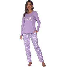 Les-Theresa Schlafanzug Damen Baumwolle Pyjama Set, Lang Zweiteiliger Nachtwäsche Raglanärmel Sleepwear und Lange Pyjamahose, Herbst Winter Hausanzug Freizeitanzug von Les-Theresa