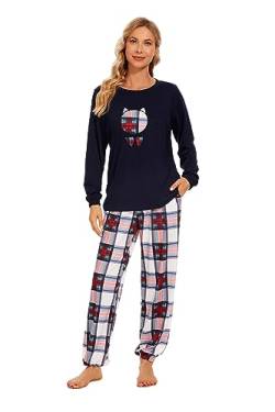 Les-Theresa Schlafanzug Damen Baumwolle Pyjama Set, Lang Zweiteiliger Nachtwäsche Raglanärmel Sleepwear und Lange Pyjamahose, Herbst Winter Hausanzug Freizeitanzug von Les-Theresa