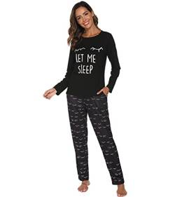 Les-Theresa Schlafanzug Damen Baumwolle Pyjama Set, Lang Zweiteiliger Nachtwäsche Raglanärmel Sleepwear und Lange Pyjamahose, Herbst Winter Hausanzug Freizeitanzug von Les-Theresa