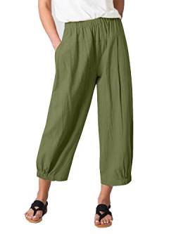 Les umes Damen Baumwolle Casual Cpri Hose Elastische Taille Lose Hose Yogahose mit Taschen Grün M von Les umes