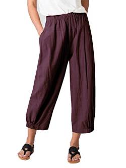 Les umes Damen Baumwolle Casual Cpri Hose Elastische Taille Lose Hose Yogahose mit Taschen Lila S von Les umes