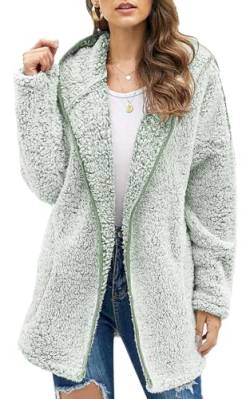 Les umes Damen-Fleece-Kapuzenmantel mit Reißverschluss, weicher Kapuzen-Cardigan, Flauschiger Winterjackenmantel mit Tasche Militärgrün XL von Les umes