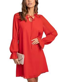 Les umes Damen Langarm Elegant V-Ausschnitt Etuikleid Lose Tunika Chiffon Kleid, Orange, 46/48 DE von Les umes