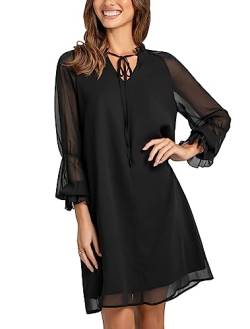 Les umes Damen Langarm Elegant V-Ausschnitt Etuikleid Lose Tunika Chiffon Kleid, schwarz, 46/48 DE von Les umes