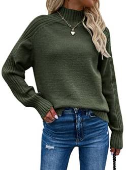 Les umes Damen Rollkragenpullover Langarm Lose Pullover Sweater Casual Knit Tops, Grün (Army Green), Mittel von Les umes