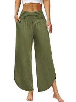 Les umes Elastische Yogahosen für Damen Breites Sommerbein Elastische Taille für Damen mit Tasche Salon Hose Yoga Hose Grün L von Les umes