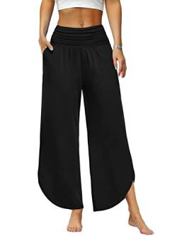 Les umes Elastische Yogahosen für Damen Breites Sommerbein Elastische Taille für Damen mit Tasche Salon Hose Yoga Hose Schwarz M von Les umes