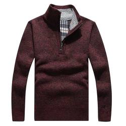 Les umes Herren Pullover mit halbem Reißverschluss Rollkragenpullover aus Strick Warmer langärmeliger Stehkragenpullover Wein L von Les umes