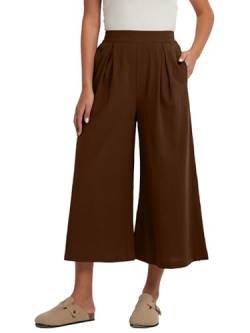 Les umes Hose Damen Elegant High Waist Hose Lang Palazzo Hose Lässige Weite Hose Damen mit Schlitz Locker Freizeithose Sommerhose Karamell S von Les umes