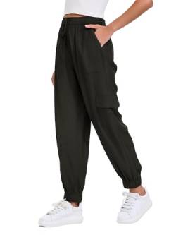 Les umes Leichte Jogginghose Damen Elastische Taille Cargohose Mit Taschen bequem Sporthose High Waist Sommerhose Damen Wandernhose Outdoor Schwarz S von Les umes