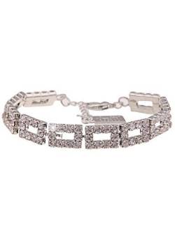 Leslii Damen-Armband Glitzer-Armband Statement-Armband Strass-Schmuck Glieder silbernes Modeschmuck-Armband Silber Weiß von Leslii