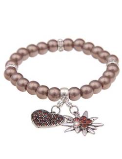 Leslii Damen-Armband Herz-Anhänger Edelweiß Oktoberfest Wiesn Dirndl braunes Perlen-Armband Modeschmuck-Armband in Braun von Leslii