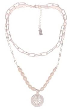 Leslii Damen-Kette Statement Perlen-Kette Layering Glieder-Kette Modeschmuck-Kette Silber Weiß von Leslii
