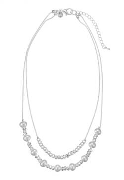 Leslii Damen-Kette kurze Layering-Kette Pearls weiße Perlen-Kette silberne Modeschmuck-Kette Silber von Leslii