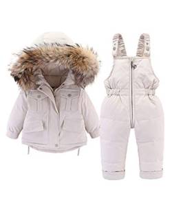 Letuwj Baby Jungen Mädchen Schneeanzug Felldaunen Jacke Mantel und Skihose Gr. 2-3 Jahre, beige von Letuwj