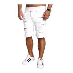 Letuwj Herren Loch Jeans-Shorts Kurze Hose Strand Shorts Multicolor Weiß L von Letuwj