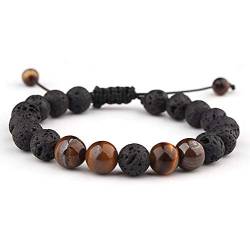 Leuchtbox Glücks-Armband Yoga Chakra Kettchen für Frauen und Männer Lavasteine Vulkansteine Tigerauge Schmucksteine Verstellbares Band (Braun) von Leuchtbox