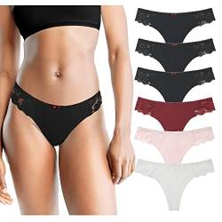 LEVAO G-Stringtanga für Damen, Damen, Baumwolle, Tanga, Höschen, sexy Spitze, T-Rücken, bequeme Unterwäsche, Multipack, S-XL, 3 x Schwarz/Rot/Pink/Weiß, S von Levao