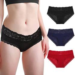 Levao 3/6er Damen Höschen Spitze Unterwäsche Stretch Bikini Atmungsaktive Slips Hipster Unterhosen Multipack S-XL von Levao