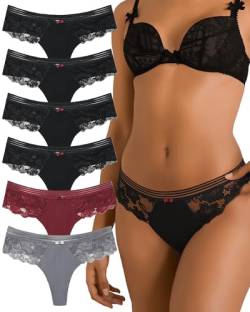 Levao 3/6er Pack String Tanga Damen Baumwolle Unterwäsche Frauen Sexy Set Unterhosen Damen Spitze Seamless Slips Womens Thongs Multipack S-XL von Levao