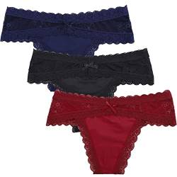 Levao 3/6er Tanga aus Spitze Damen Strings Set Sanft Slip Unterwäsche Spitze Panties Hipster Dessous Unterkleidung von Levao