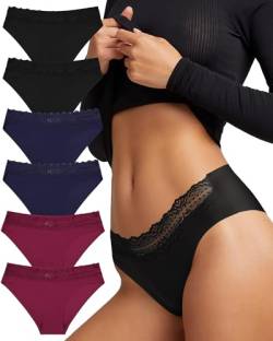 Levao 6er Seamless Slips Damen Nahtlose Spitzen Unterwäsche Frauen Sexy Unterhosen Nahtlo Hipster Set Bequem Stretch Damen Pantys Mehrpack S-XL von Levao