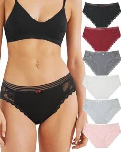 Levao 6er Unterhosen Damen Baumwolle Spitze Unterwäsche Set Frauen Sexy Women's Knickers Soft Bequem Hipster Panties Damen Slips Mehrpack S-XL von Levao