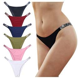 Levao Damen String Tanga,Sexy Tanga Unterhose Strasssteine Frauen Tanga Niedrige Taille Unterwäsche,6-per Pack von Levao