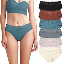 Levao Unterwäsche Damen Stretch Baumwolle - Mittel Taille mit Spitze Slips Weich Unterhosen Atmungsaktiv Hipster Höschen Multipack S-XL von Levao