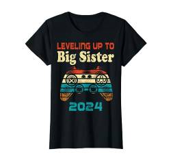Retro Leveling Up To Big Sister 2024 Baby Ankündigung T-Shirt von Leveling Up Gamer Baby Announcement Tee Gifts