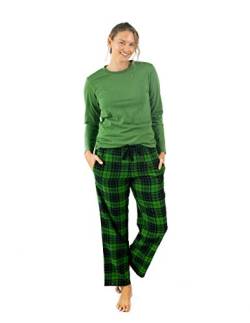 Leveret Damen-Schlafanzug-Set aus Baumwolle und Flanell-Hose, 2-teiliges Set (Größe S-XXL), Grün kariert, S von Leveret