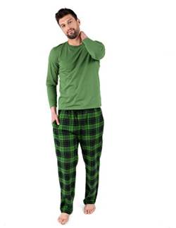Leveret Herren-Schlafanzug-Set aus Baumwolle und Flanell-Hose, 2-teiliges Set (Größe S-XXL), Grünes Plaid, Large von Leveret